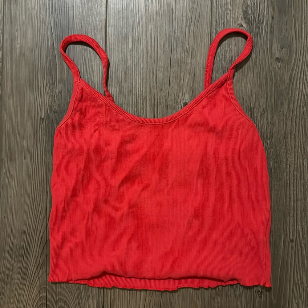 Pacsun red orange cropped tank with scalloped bottom M
